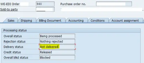 Encabezado de estado de entrega de pedido de SAP