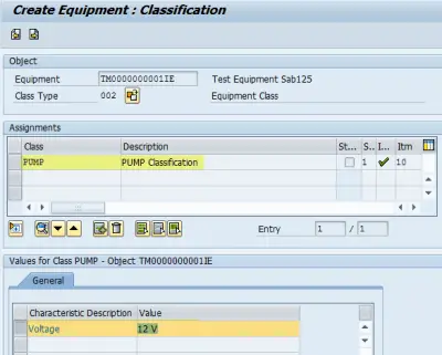 IE01: Create Equipment Classification