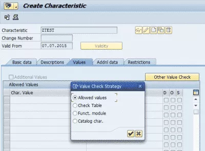 Characteristic List of Value